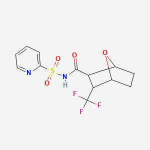 molecular formula C13H13F3N2O4S B7205722 N-pyridin-2-ylsulfonyl-3-(trifluoromethyl)-7-oxabicyclo[2.2.1]heptane-2-carboxamide 