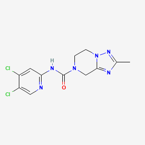 molecular formula C12H12Cl2N6O B7205803 N-(4,5-dichloropyridin-2-yl)-2-methyl-6,8-dihydro-5H-[1,2,4]triazolo[1,5-a]pyrazine-7-carboxamide 