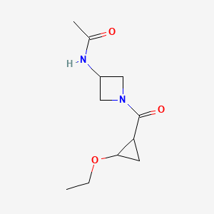molecular formula C11H18N2O3 B7205930 N-[1-(2-ethoxycyclopropanecarbonyl)azetidin-3-yl]acetamide 