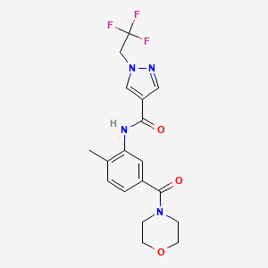molecular formula C18H19F3N4O3 B7206149 N-[2-methyl-5-(morpholine-4-carbonyl)phenyl]-1-(2,2,2-trifluoroethyl)pyrazole-4-carboxamide 