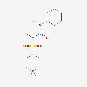 molecular formula C18H33NO3S B7206282 N-cyclohexyl-2-(4,4-dimethylcyclohexyl)sulfonyl-N-methylpropanamide 