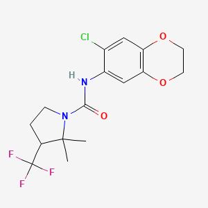 molecular formula C16H18ClF3N2O3 B7206418 N-(6-chloro-2,3-dihydro-1,4-benzodioxin-7-yl)-2,2-dimethyl-3-(trifluoromethyl)pyrrolidine-1-carboxamide 