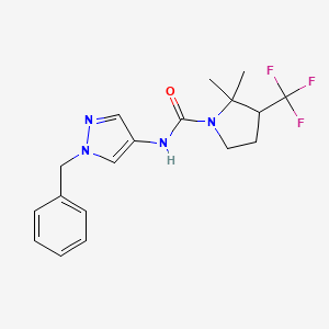 molecular formula C18H21F3N4O B7206487 N-(1-benzylpyrazol-4-yl)-2,2-dimethyl-3-(trifluoromethyl)pyrrolidine-1-carboxamide 
