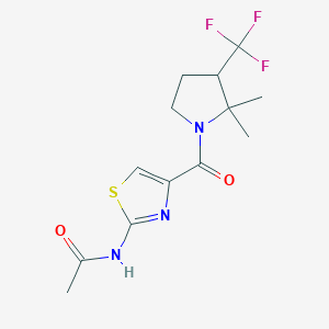 molecular formula C13H16F3N3O2S B7206521 N-[4-[2,2-dimethyl-3-(trifluoromethyl)pyrrolidine-1-carbonyl]-1,3-thiazol-2-yl]acetamide 