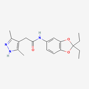 molecular formula C18H23N3O3 B7206546 N-(2,2-diethyl-1,3-benzodioxol-5-yl)-2-(3,5-dimethyl-1H-pyrazol-4-yl)acetamide 
