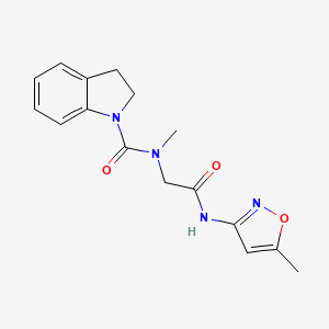 molecular formula C16H18N4O3 B7206777 N-methyl-N-[2-[(5-methyl-1,2-oxazol-3-yl)amino]-2-oxoethyl]-2,3-dihydroindole-1-carboxamide 