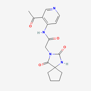 molecular formula C16H18N4O4 B7206833 N-(3-acetylpyridin-4-yl)-2-(2,4-dioxo-1,3-diazaspiro[4.4]nonan-3-yl)acetamide 
