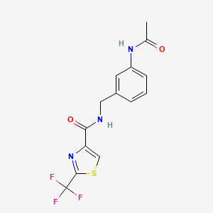 molecular formula C14H12F3N3O2S B7206947 N-[(3-acetamidophenyl)methyl]-2-(trifluoromethyl)-1,3-thiazole-4-carboxamide 