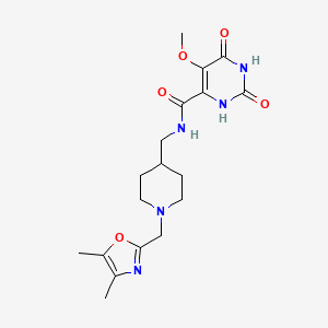 molecular formula C18H25N5O5 B7206978 N-[[1-[(4,5-dimethyl-1,3-oxazol-2-yl)methyl]piperidin-4-yl]methyl]-5-methoxy-2,4-dioxo-1H-pyrimidine-6-carboxamide 