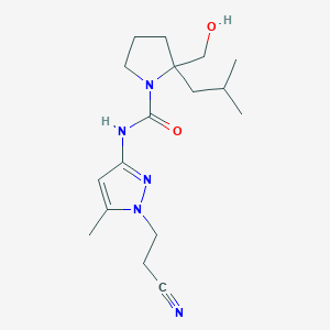 molecular formula C17H27N5O2 B7207162 N-[1-(2-cyanoethyl)-5-methylpyrazol-3-yl]-2-(hydroxymethyl)-2-(2-methylpropyl)pyrrolidine-1-carboxamide 