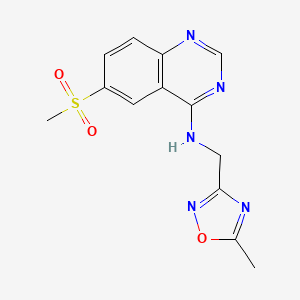 molecular formula C13H13N5O3S B7207588 N-[(5-methyl-1,2,4-oxadiazol-3-yl)methyl]-6-methylsulfonylquinazolin-4-amine 