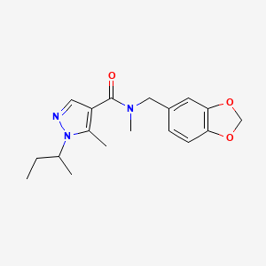molecular formula C18H23N3O3 B7207590 N-(1,3-benzodioxol-5-ylmethyl)-1-butan-2-yl-N,5-dimethylpyrazole-4-carboxamide 