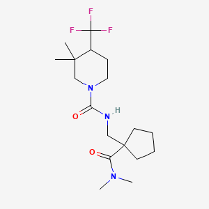 molecular formula C18H30F3N3O2 B7207746 N-[[1-(dimethylcarbamoyl)cyclopentyl]methyl]-3,3-dimethyl-4-(trifluoromethyl)piperidine-1-carboxamide 