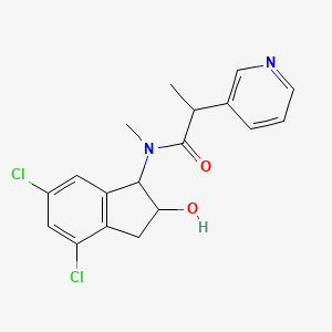 molecular formula C18H18Cl2N2O2 B7208189 N-(4,6-dichloro-2-hydroxy-2,3-dihydro-1H-inden-1-yl)-N-methyl-2-pyridin-3-ylpropanamide 
