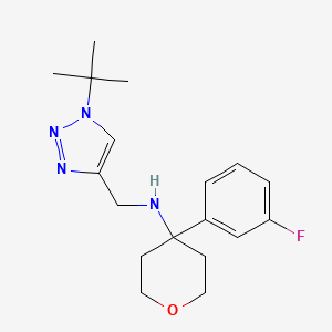molecular formula C18H25FN4O B7208202 N-[(1-tert-butyltriazol-4-yl)methyl]-4-(3-fluorophenyl)oxan-4-amine 