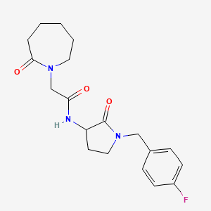molecular formula C19H24FN3O3 B7208507 N-[1-[(4-fluorophenyl)methyl]-2-oxopyrrolidin-3-yl]-2-(2-oxoazepan-1-yl)acetamide 