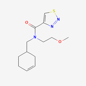 molecular formula C13H19N3O2S B7208516 N-(cyclohex-3-en-1-ylmethyl)-N-(2-methoxyethyl)thiadiazole-4-carboxamide 