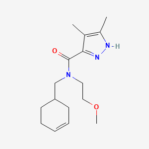 molecular formula C16H25N3O2 B7208522 N-(cyclohex-3-en-1-ylmethyl)-N-(2-methoxyethyl)-4,5-dimethyl-1H-pyrazole-3-carboxamide 