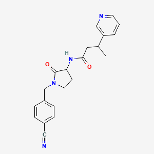 molecular formula C21H22N4O2 B7208756 N-[1-[(4-cyanophenyl)methyl]-2-oxopyrrolidin-3-yl]-3-pyridin-3-ylbutanamide 