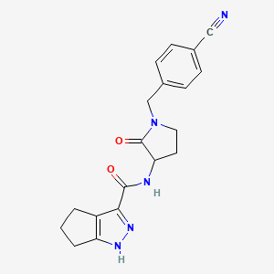 molecular formula C19H19N5O2 B7208761 N-[1-[(4-cyanophenyl)methyl]-2-oxopyrrolidin-3-yl]-1,4,5,6-tetrahydrocyclopenta[c]pyrazole-3-carboxamide 