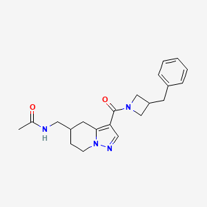 molecular formula C21H26N4O2 B7208848 N-[[3-(3-benzylazetidine-1-carbonyl)-4,5,6,7-tetrahydropyrazolo[1,5-a]pyridin-5-yl]methyl]acetamide 