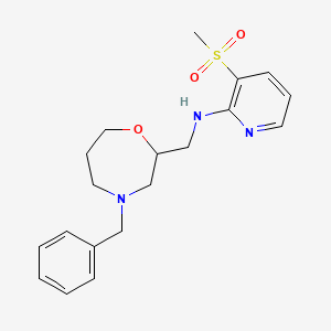 molecular formula C19H25N3O3S B7209521 N-[(4-benzyl-1,4-oxazepan-2-yl)methyl]-3-methylsulfonylpyridin-2-amine 