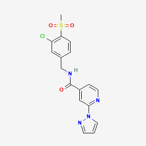 molecular formula C17H15ClN4O3S B7209531 N-[(3-chloro-4-methylsulfonylphenyl)methyl]-2-pyrazol-1-ylpyridine-4-carboxamide 