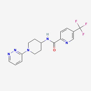 molecular formula C16H16F3N5O B7209567 N-(1-pyridazin-3-ylpiperidin-4-yl)-5-(trifluoromethyl)pyridine-2-carboxamide 