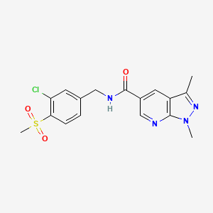 molecular formula C17H17ClN4O3S B7209728 N-[(3-chloro-4-methylsulfonylphenyl)methyl]-1,3-dimethylpyrazolo[3,4-b]pyridine-5-carboxamide 