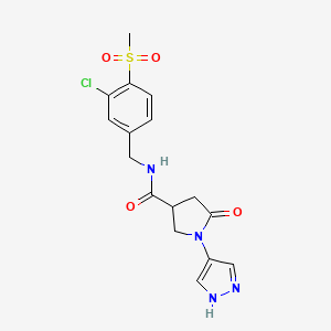 molecular formula C16H17ClN4O4S B7209911 N-[(3-chloro-4-methylsulfonylphenyl)methyl]-5-oxo-1-(1H-pyrazol-4-yl)pyrrolidine-3-carboxamide 