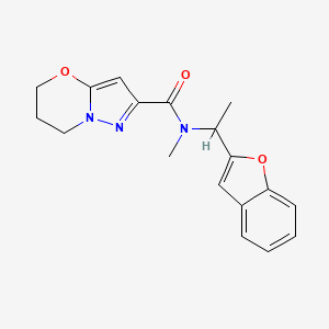 molecular formula C18H19N3O3 B7210048 N-[1-(1-benzofuran-2-yl)ethyl]-N-methyl-6,7-dihydro-5H-pyrazolo[5,1-b][1,3]oxazine-2-carboxamide 