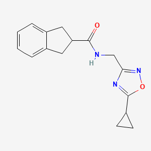 molecular formula C16H17N3O2 B7210190 N-[(5-cyclopropyl-1,2,4-oxadiazol-3-yl)methyl]-2,3-dihydro-1H-indene-2-carboxamide 
