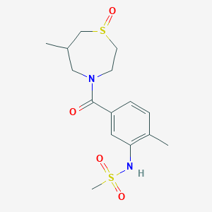 molecular formula C15H22N2O4S2 B7210289 N-[2-methyl-5-(6-methyl-1-oxo-1,4-thiazepane-4-carbonyl)phenyl]methanesulfonamide 