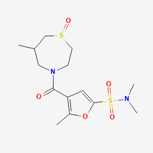 molecular formula C14H22N2O5S2 B7210290 N,N,5-trimethyl-4-(6-methyl-1-oxo-1,4-thiazepane-4-carbonyl)furan-2-sulfonamide 