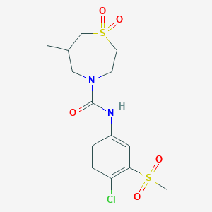 molecular formula C14H19ClN2O5S2 B7210478 N-(4-chloro-3-methylsulfonylphenyl)-6-methyl-1,1-dioxo-1,4-thiazepane-4-carboxamide 