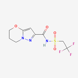 molecular formula C9H10F3N3O4S B7210490 N-(2,2,2-trifluoroethylsulfonyl)-6,7-dihydro-5H-pyrazolo[5,1-b][1,3]oxazine-2-carboxamide 