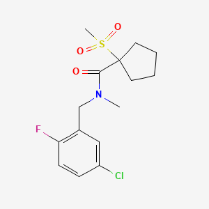 molecular formula C15H19ClFNO3S B7210751 N-[(5-chloro-2-fluorophenyl)methyl]-N-methyl-1-methylsulfonylcyclopentane-1-carboxamide 