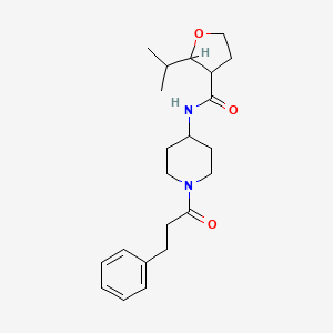 molecular formula C22H32N2O3 B7210783 N-[1-(3-phenylpropanoyl)piperidin-4-yl]-2-propan-2-yloxolane-3-carboxamide 
