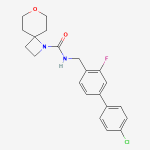 molecular formula C21H22ClFN2O2 B7210844 N-[[4-(4-chlorophenyl)-2-fluorophenyl]methyl]-7-oxa-1-azaspiro[3.5]nonane-1-carboxamide 