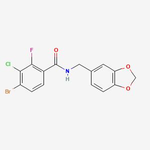 molecular formula C15H10BrClFNO3 B7210951 N-(1,3-benzodioxol-5-ylmethyl)-4-bromo-3-chloro-2-fluorobenzamide 