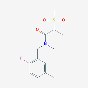 molecular formula C13H18FNO3S B7211002 N-[(2-fluoro-5-methylphenyl)methyl]-N-methyl-2-methylsulfonylpropanamide 