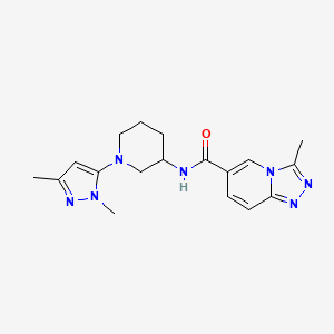 molecular formula C18H23N7O B7211065 N-[1-(2,5-dimethylpyrazol-3-yl)piperidin-3-yl]-3-methyl-[1,2,4]triazolo[4,3-a]pyridine-6-carboxamide 