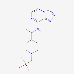 molecular formula C14H19F3N6 B7211190 N-[1-[1-(2,2,2-trifluoroethyl)piperidin-4-yl]ethyl]-[1,2,4]triazolo[4,3-a]pyrazin-8-amine 