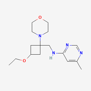 molecular formula C16H26N4O2 B7211240 N-[(3-ethoxy-1-morpholin-4-ylcyclobutyl)methyl]-6-methylpyrimidin-4-amine 