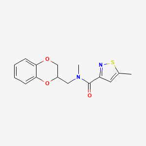 molecular formula C15H16N2O3S B7211263 N-(2,3-dihydro-1,4-benzodioxin-3-ylmethyl)-N,5-dimethyl-1,2-thiazole-3-carboxamide 