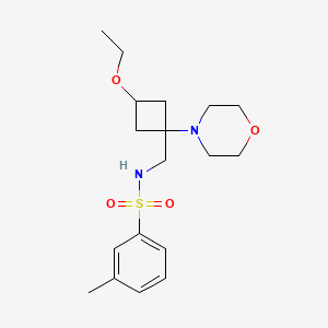molecular formula C18H28N2O4S B7211310 N-[(3-ethoxy-1-morpholin-4-ylcyclobutyl)methyl]-3-methylbenzenesulfonamide 