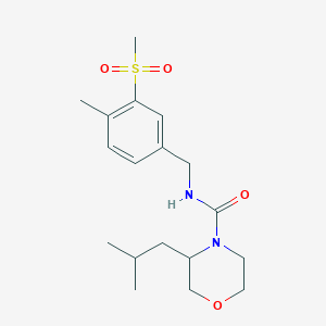 molecular formula C18H28N2O4S B7211347 N-[(4-methyl-3-methylsulfonylphenyl)methyl]-3-(2-methylpropyl)morpholine-4-carboxamide 
