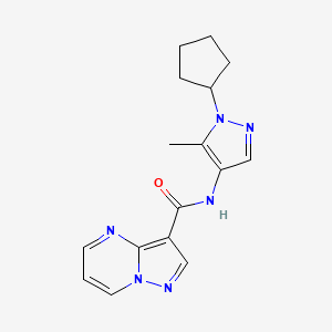 molecular formula C16H18N6O B7211409 N-(1-cyclopentyl-5-methylpyrazol-4-yl)pyrazolo[1,5-a]pyrimidine-3-carboxamide 