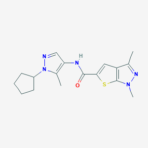 molecular formula C17H21N5OS B7211415 N-(1-cyclopentyl-5-methylpyrazol-4-yl)-1,3-dimethylthieno[2,3-c]pyrazole-5-carboxamide 