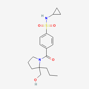 molecular formula C18H26N2O4S B7211552 N-cyclopropyl-4-[2-(hydroxymethyl)-2-propylpyrrolidine-1-carbonyl]benzenesulfonamide 